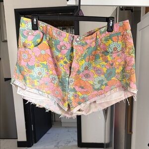 Wild Fable Floral Jean Shorts - Pink and Yellow